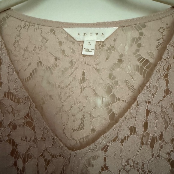 Lace V-Neck Top, Un Lined, 3/4 Sleeve, Sz L, ADIVA - Picture 2 of 4